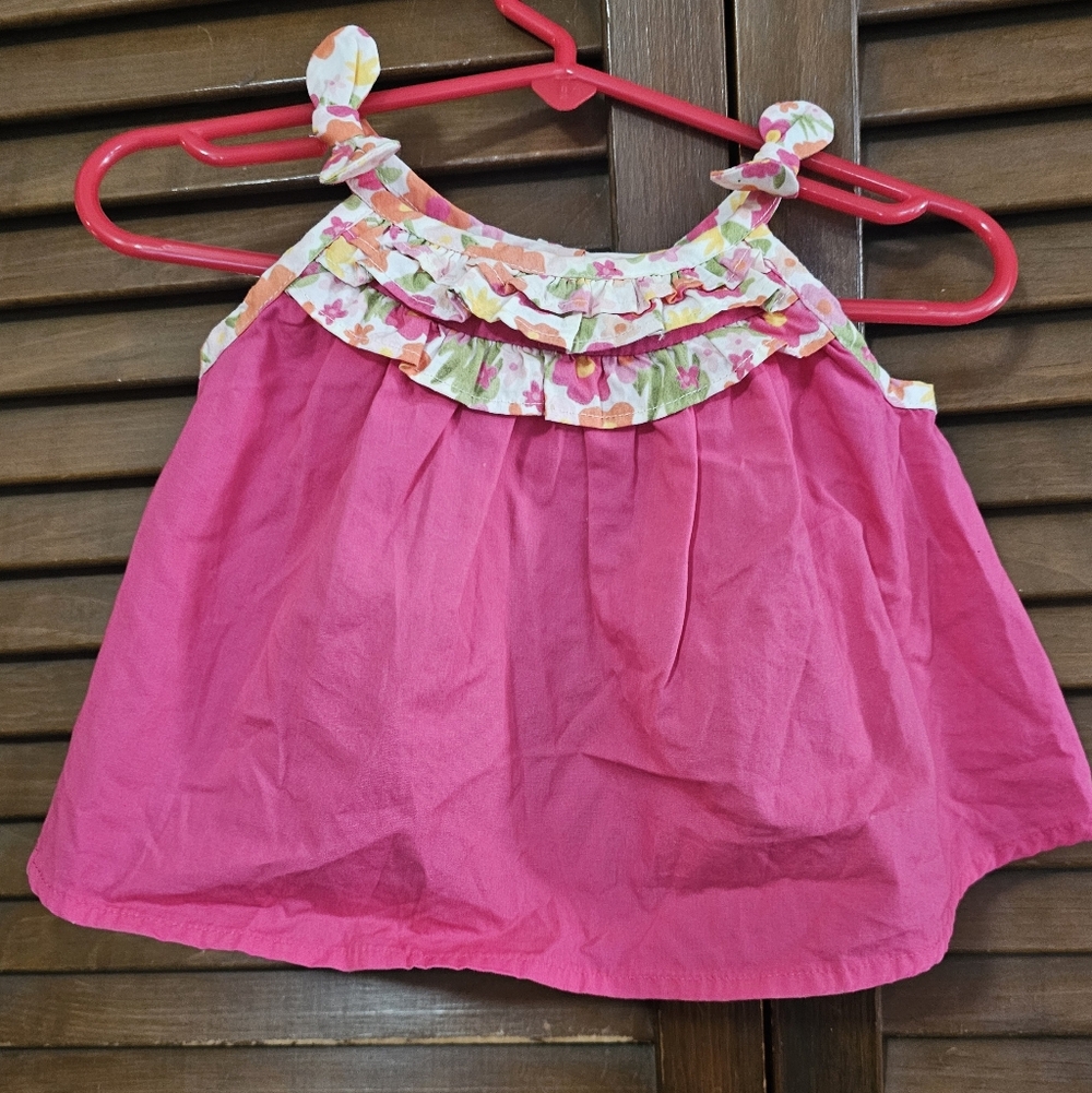 Vintage Gymboree Pink Floral Swing Top w/ Ruffled Neckline | Size 6-12M